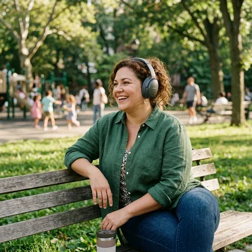 A reader listening to the audiobook outdoors